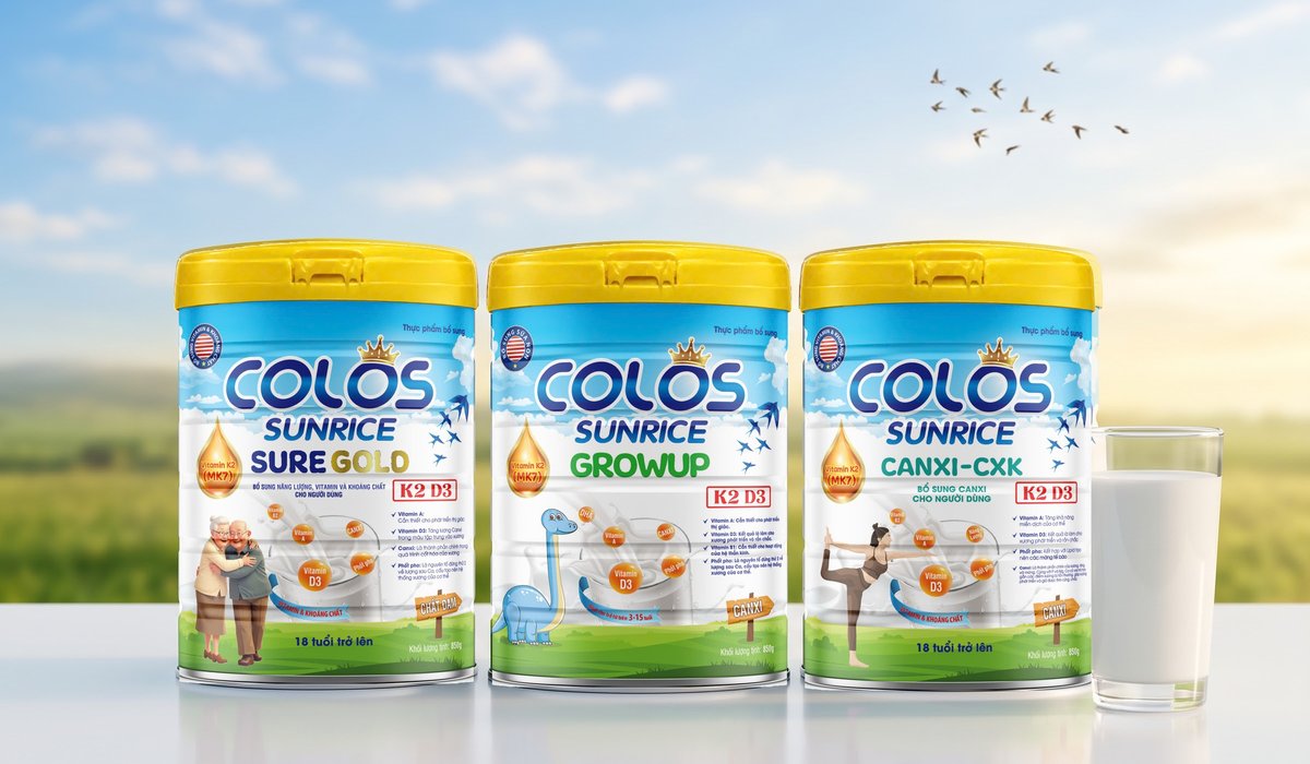Ba hộp sữa thuộc dòng Colos Sunrice